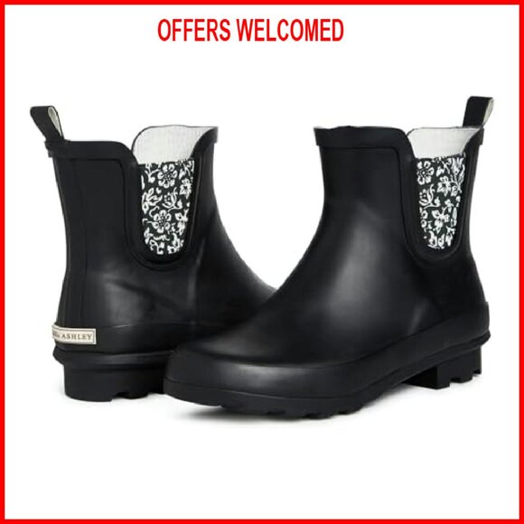 Waterproof Rubber Ankle Boots, Flat Heel, Mid Cut Rain Footwear - Picture 6 of 7
